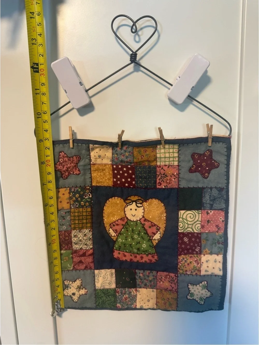 Primitive Folk Art Angel Mini Quilt Wall Hanging Country Cottage Decor